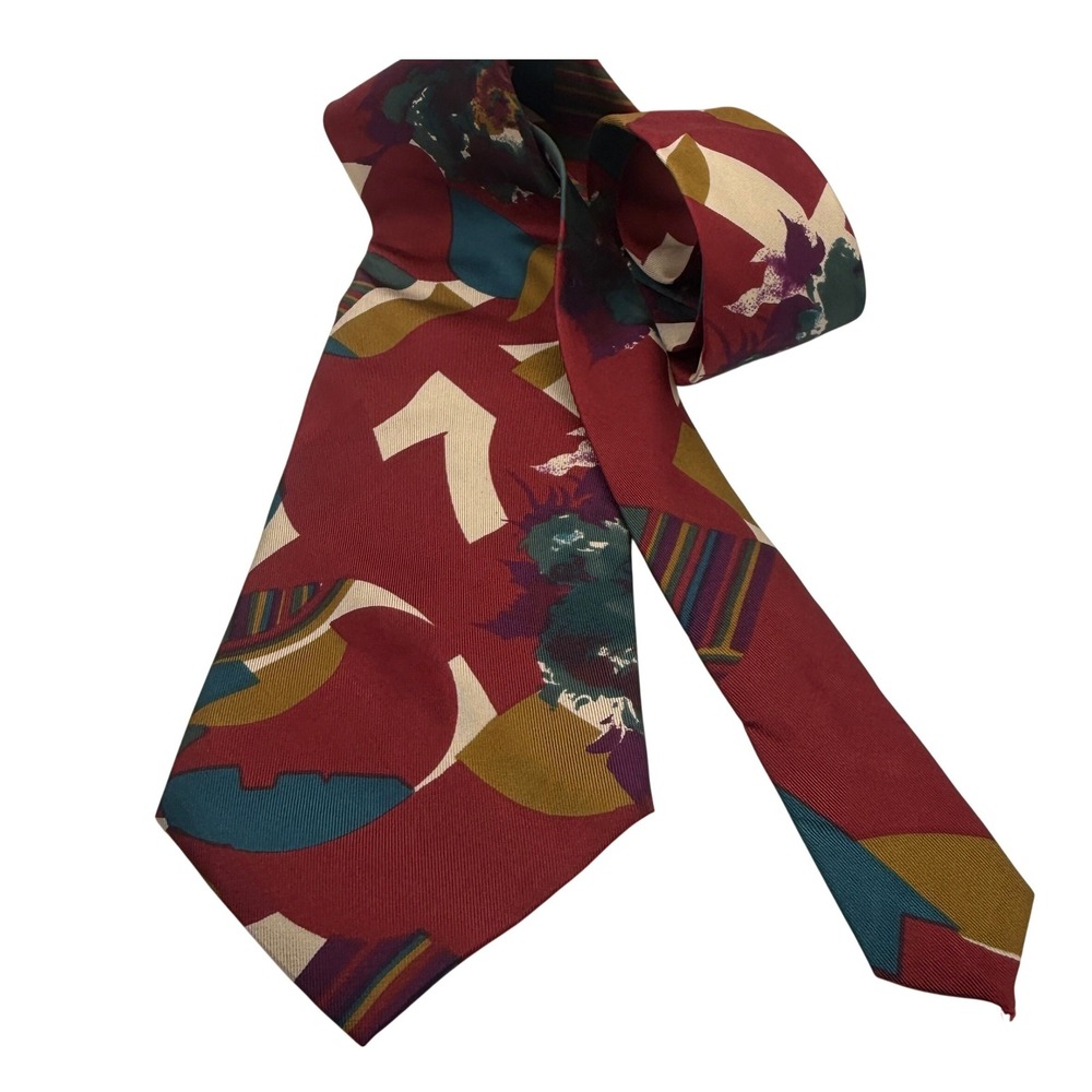 Carlos Tomasini Mens Silk Tie Burgundy Abstract Geometric Made‎ in USA Wide Tie